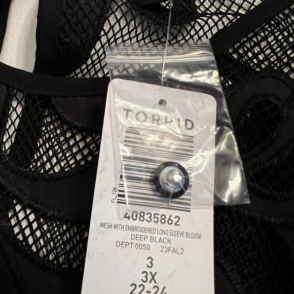 NWT New Gorgeous Torrid 3x 22/24 Black intricate Lace long sleeve Blouse shirt - Picture 8 of 12